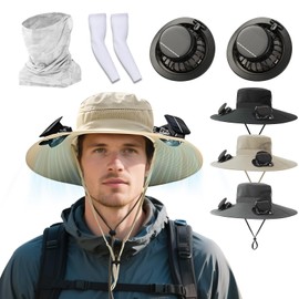 Hat with Fan Solar Power, 2025 Solar 2 Fans Hat for Men, Outdoor Wide Brim Sun Hats for Adults - Summer UV Fishing Set (CA/US, Alpha, One Size, Khaki)