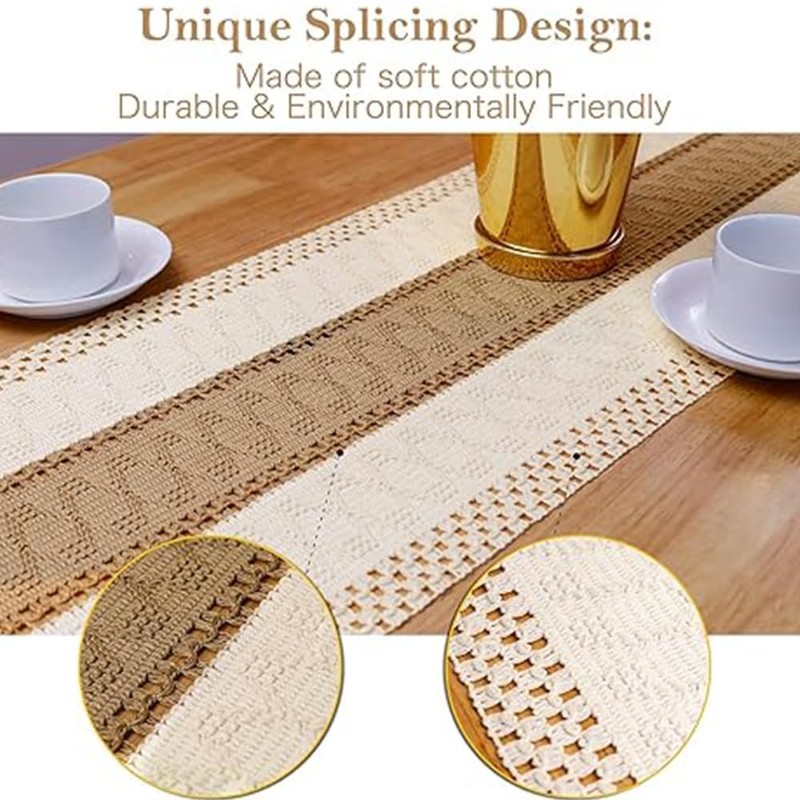 Boho Table Runner, Splicing Macrame Tables Runner, Woven Farmhouse Style