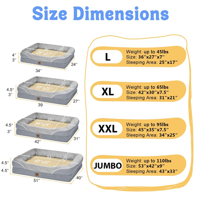 Washable Orthopedic Large Dog Bed - Extra Large Dog Beds