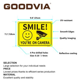 Goodvia Smile You Are On Camera Sign Metal 7 X 10", Smile CCTV Sign Reflective Aluminum Funny CCTV Signs Outdoor CCTV Signage Metal, Pack of 2