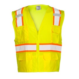 Kishigo Men's High Visibility Reflective Solid Front with Mesh Back Vest 1163, Zipper Closure, Polyester, ANSI 107 Type R/Class 2, Construction, Roadwork, Utility, Warehouse, Factory (Lime, S)