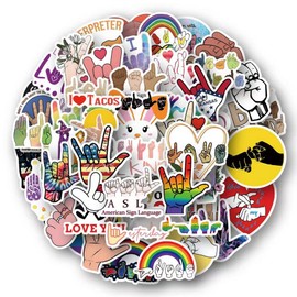 ASL Stickers |50Pcs American Sign Language Waterproof Vinyl Decals for Water Bottles Laptop Luggage Cup Computer Mobile Phone Skateboard Décor
