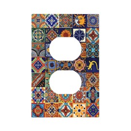 Talavera Mexican Tiles Traditional Color Decoration Print Outlet Covers 1 Gang Duplex Light Switch Cover Decorative Switch Plates Electrical Receptacle Faceplate Wall Plate for Kitchen Bathroom Decor