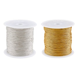 SUPERFINDINGS 2 Rolls Total 142 Yards Nylon Thread 0.8 mm Bead Cord with Metal Cords Golden and Silver Chinese Knot Thread for Jewellery Making