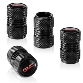 XIGRALUCK Tire Valve Stem Cap for GMC Metal Tire Stem Cover with Belt O-Ring Air caps Sports Accessories 4 Pieces (Black)