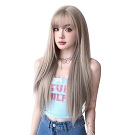 MILANA Wig, Long, Straight Wig, Semi-Long, Full Wig, Cosplay Wig, Small Face, Cute, Natural, Heat Resistant, Everyday Use, Net Gift Box Included (Gray Brown)