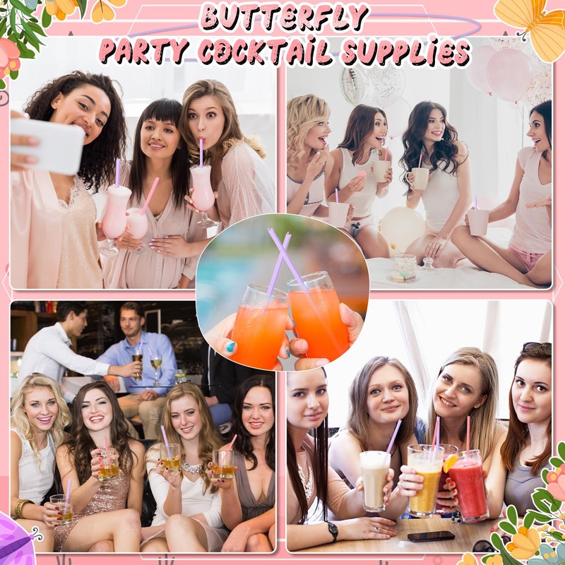 Potchen 50 Butterfly Shape Plastic Straws Disposable Drinking Straw Bulk