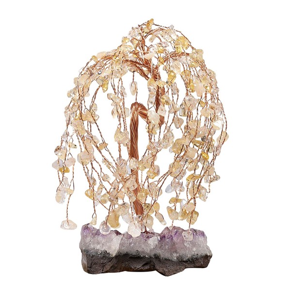 TUMBEELLUWA Natural Crystal Money Tree with Amethyst Cluster Base Energy Healing Bonsia Fengshui Decor for Home Office