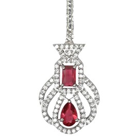 I Jewels Womens Silver Plated Maang Tikka Beautiful Ad & Cz Studded Crystal Maang Tikka (T2108Q) Pink