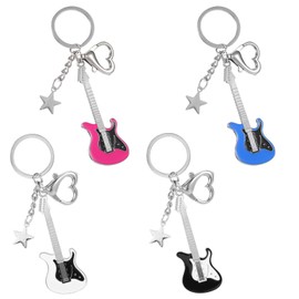 GooDengFull Y2K Guitar Keychain, Key Ring Pendant, Retro Personalization Accessories, Punk Keychain Chain, Suitable for Men and Women as Metal Pendant (4 Colors), Pack of 4, L