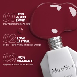 MelodySusie Thick Red Gel Nail Polish,0.5fl oz Burgundy Red Gel Polish Autumn Winter Color 1673, Soak Off UV LED Nail Lamp Dark Red Gel Polish Gift for Women Manicure Salon DIY At Home 0.5 Fl Oz