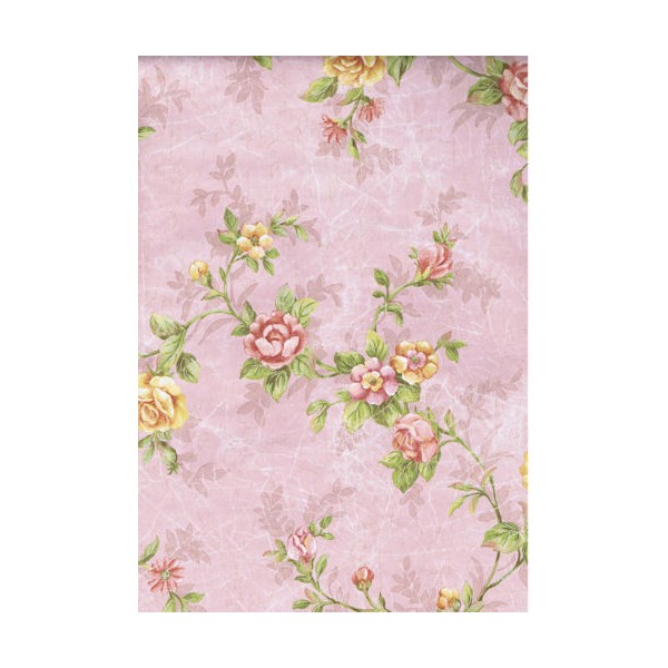 Maxwell Wandering Multi-Color Florals on Vines with Pink Background Wallpaper