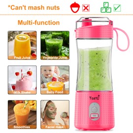 TastLi Licuadora portátil, recargable por USB, licuadora personal para batidos y batidos con bandeja de hielo (Pink Pro)