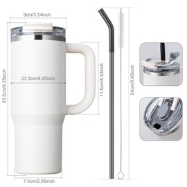 Homealexa Insulated Tumbler 900ml/30oz 304 Stainless Steel, Double Wall Vacuum Design with Leak-Proof Lid and Straw, Perfect for Cold & Iced Beverages White
