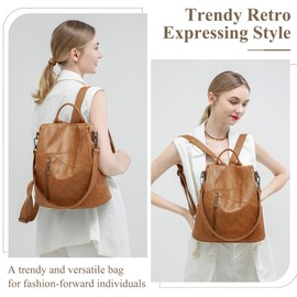 Mabecol Women's Backpack Leisure Handbag, Large Capacity Fashionable PU Leather Backpack for School Travel, Anti-Theft, Breathable, Lightweight and Multifunctional, X Brown, M, Casual