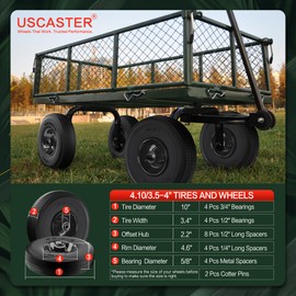 USCaster 4.10/3.50-4 Tire and Wheel Flat Free,10-Inch Solid Wheel Replacement with 5/8 Extra 3/4 &1/2 Bearings,2.2" Offset Hub -Compatible with Hand Truck,Wheelbarrow,Dolly(Wave,Black)