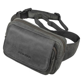 STILORD 'Boston' Leather Vintage Waist Bag for Men and Women for 8.4 inch Tablets and Smartphones, Colour:avaro - Grey