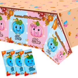Haooryx 3Pcs Little Pumpkin Gender Reveal Table Cover Decorations Supplies Pink and Blue Plastic Tablecloth Rectangle Disposable Tablecover for He or She Gender Reveal Party Baby Shower Decor Favor
