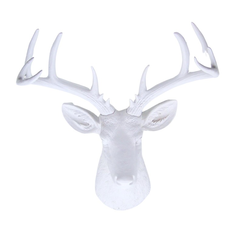 White Resin 10-Point Deer Head Bust, Wall Mounted Rustic Decor,