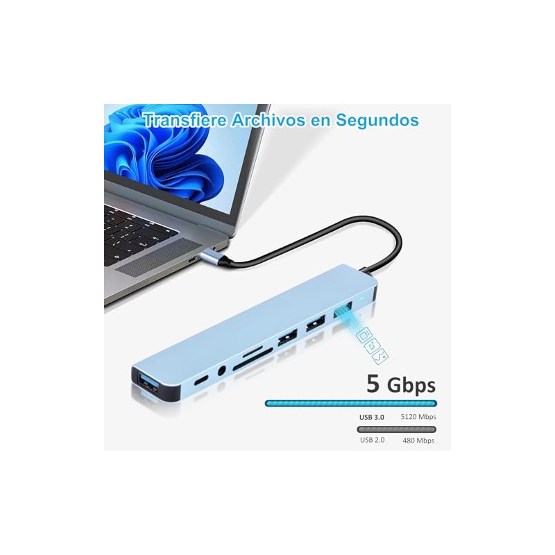 HeiLuon Hub USB C 8 en 1,USB 3.0 con Jack