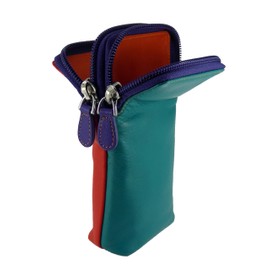Hide and Sleek Multi-Coloured Soft Leather Double Spectacle Glasses Case (Orange Green)
