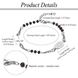 Flongo Catholic Rosary Bracelet for Women: Religious Bracelet with Cross Pendant Black Gold Beads Virgin Mary Chain Stainless Steel Prayer Faith Protection Bangle Virgin Mary, Stainless Steel