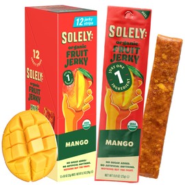 Solely - Organic Mango Fruit Jerky - 12 Individually Wrapped Fruit Strips - Fruit Leather Made from Dried Fruits - Healthy Snacks, Vegan - 0.8oz (23g)