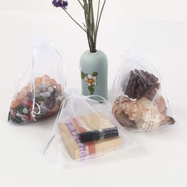 Organza Gift Bags,100 PCS Small Gift Candy Bags Mesh Jewellery Pouch for Wedding Party Favor Shower Christmas White 9x12CM