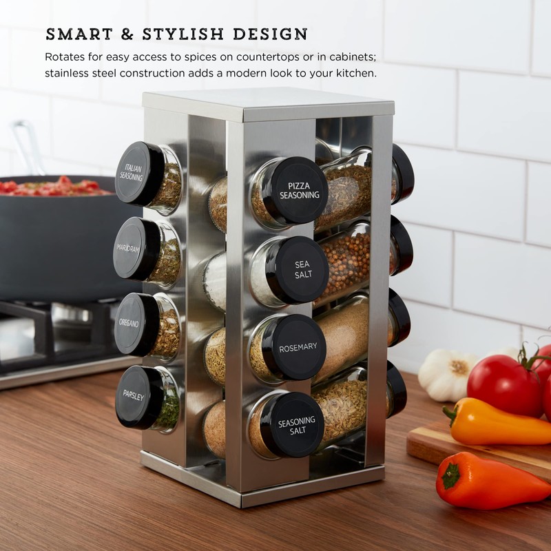 Kamenstein 16 Jar Heritage Revolving Countertop Spice Rack Organizer with