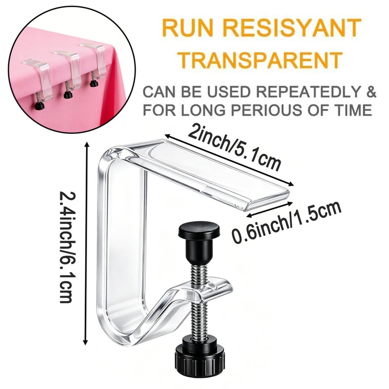 12 Pieces Clear Tablecloth Clips, Adjustable Plastic Table Cover Holders,