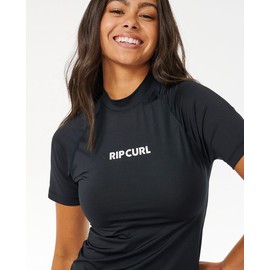 RIP CURL Womens Classic Surf Short Sleeve Rash Vest Top - Black - UV Sun Protection and SPF Properties