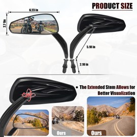 VPZMT Motorcycle Black 8mm Teardrop Rearview Mirrors for Harley Touring Road King CVO Road Street Tri Glide Freewheeler Street XG750 XG500 Sportster XL883 1200 Softail Street Bob Dyna