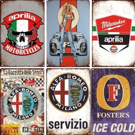 Vintage Metal Signs Set, Italian Automotive Wall Decor, Racing and Gas Station Theme, Retro Decorative Tin Signs (blue)