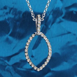 Art Nouveau Youth Style Art Nouveau Oval Circle Silver Chain + Silver Pendant Necklace Genuine 925 Sterling Silver Zirconia Crystals Rhinestone Clear White Beautiful Love Pendant 54072