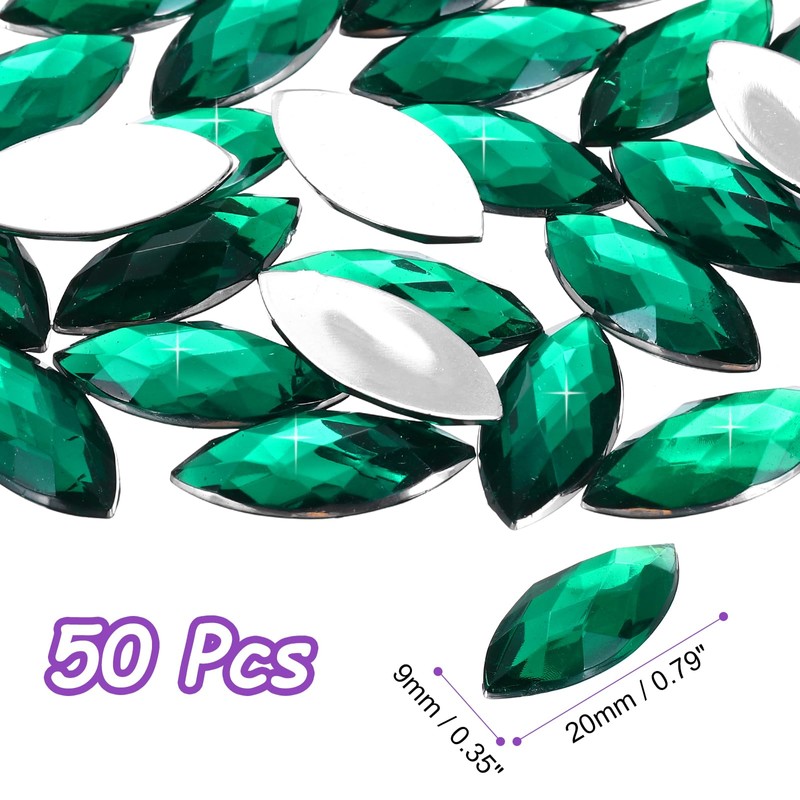 sourcing map 50 Pcs Acrylic Horse Eye Gems, Dark Green