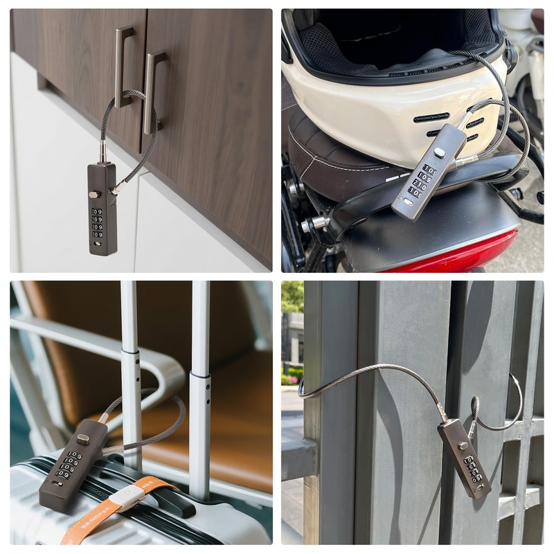 Combination Cable Lock - 3 Retractable Locks (11.8", 23.6", 47.2")