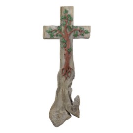 Ebros Inspirational Rustic Celtic Tree Of Life Calvary Wall Cross Crucifix Decor Hanging Plaque In Faux Roots Carving Vintage Art Sculpture 18.25" Tall Catholic Christian Accent Decorative Crosses