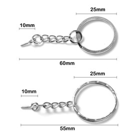 Homo Trends 100Pcs Keyring Rings Key Chain Split Metal Key Rings with Link Chain and Open Jump Rings and Screw Eye Pins for Crafts, 25 mm Diameter