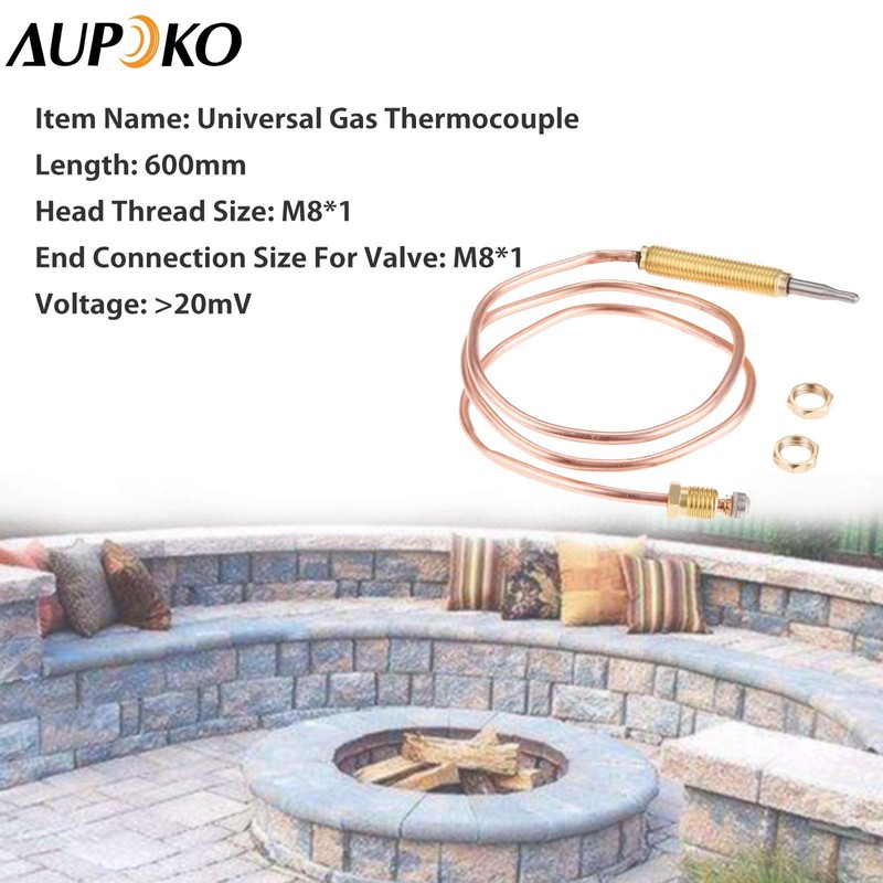 Aupoko Universal Thermocouple for Gas Fireplace Patio Heater Thermocouple 600
