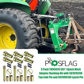 3 Pack TK95029 Cat 1 Quick Hitch Adapter Bushing Kit with S07070200 Cat 1 Top Link Pin Hitch Accessory Heavy Duty Steel Fits for Category I 3-Point Hitch Tractors