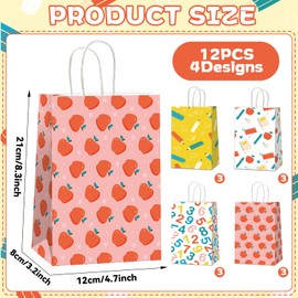 12Pcs Back to School Party Gift Bag for School Season Party Supplies First and Last Day of Schools Treat Bags Apple Pencils Paper Goodie Bags with Handles for Kids Birthday Classroom Decoration
