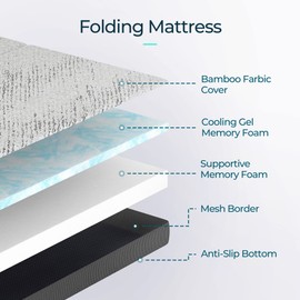 LINSY Trifold Mattresses, 4 Inch Twin XL Mattress Folding, Portable Mattress Foldable with Luxury Tencel Cover, Cooling Gel Infused Mattresses Pad for Guest & Camping & Yoga, Gray