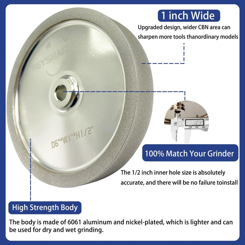 CBN Grinding Wheel 6 inch 320 Grit,1" Wide,1/2” Arbor,for Sharpening
