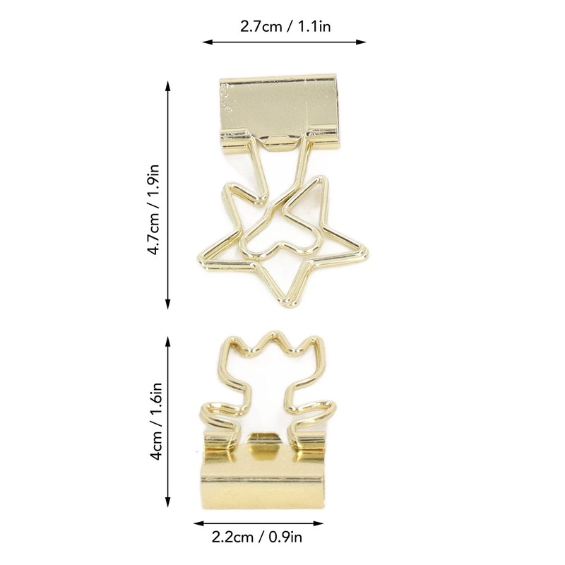 30pcs Gold Binder Clips Flower Shape Pentagonal Heart Shape Electroplating