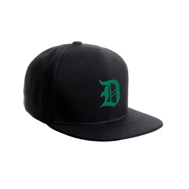 Daxton Classic Snapback Hat Old English Font Alphabet A to Z Flat Bill Visor Cap, Black Hat, Green D