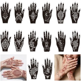 Xmasir Henna Tattoo Stencils Kit, 14 Sheets Temporary Tattoos Template Airbrush Indian Flower Body Art Tattooing for Women Girls Hands Forearm