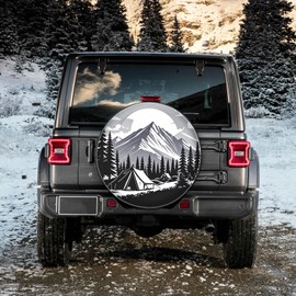 Bilisin Leather Spare Tire Cover Waterproof Camping Wheel Cover Mountains Trees Graphic RV Spare Tire Cover for Trailers Jeep SUV Truck Camper Travel 15 Inches
