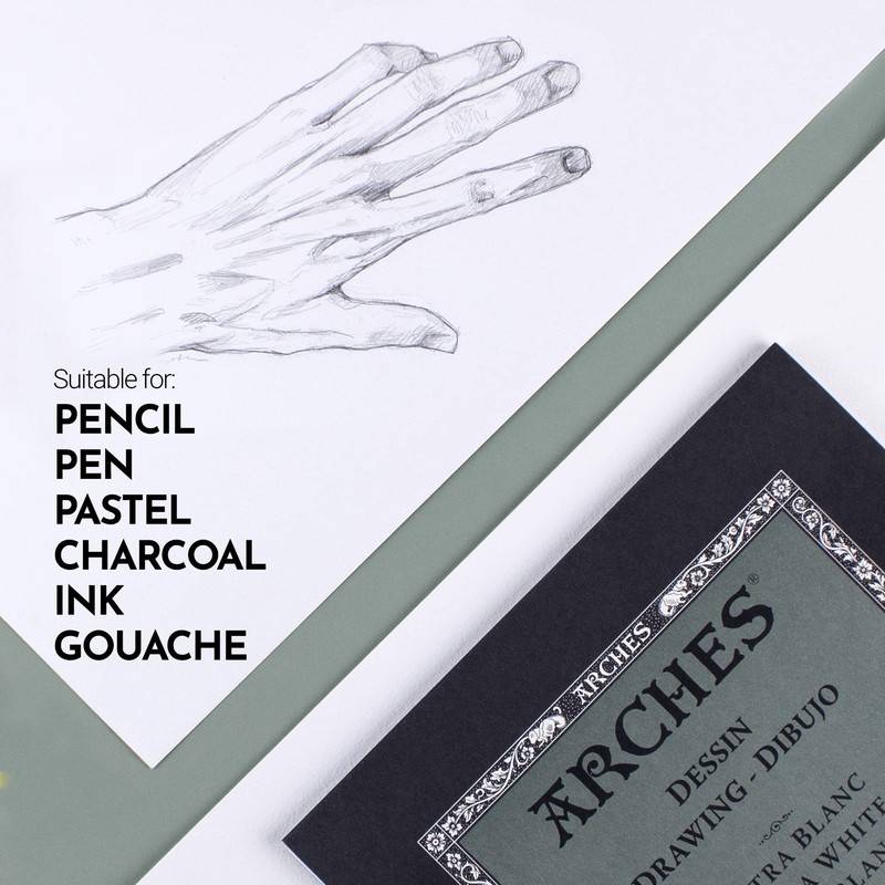Arches Drawing Pad 9x12-inch Extra White 100% Cotton Drawing Paper