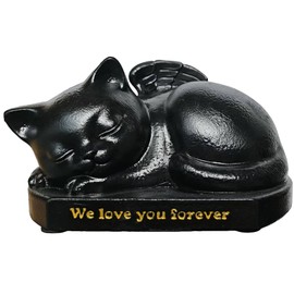 Black Sleep Cat Urns for Cat Ashes, Sleeping Cat Figurine Pet Funeral Cremation Urns, Resin Kitten Angel Memorial Room Keepsake Memory Box Pet Memorial Gift