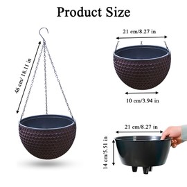 Hanging Flower Pots, Pack of 2 Outdoor Hanging Baskets, Planting Basket, Hanging Basket with Rustproof, with Drainage Holes and Plugs, for Indoor, Outdoor, Ceilings, Balconies, Wall Decoration, Brown